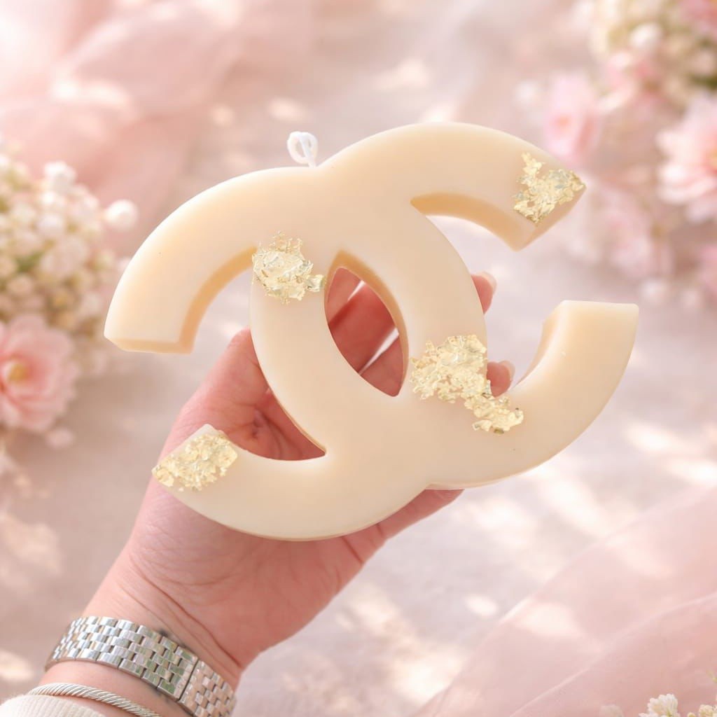 C C Decorative Candle with gold flakes